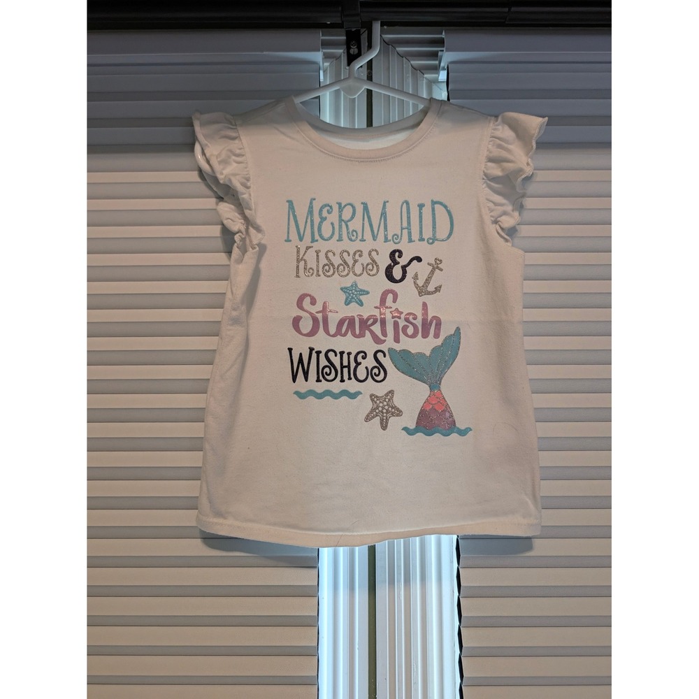Garanimals Girls White Mermaid Kisses Starfish Wishes Ruffle Sleeve Shirt 5T
